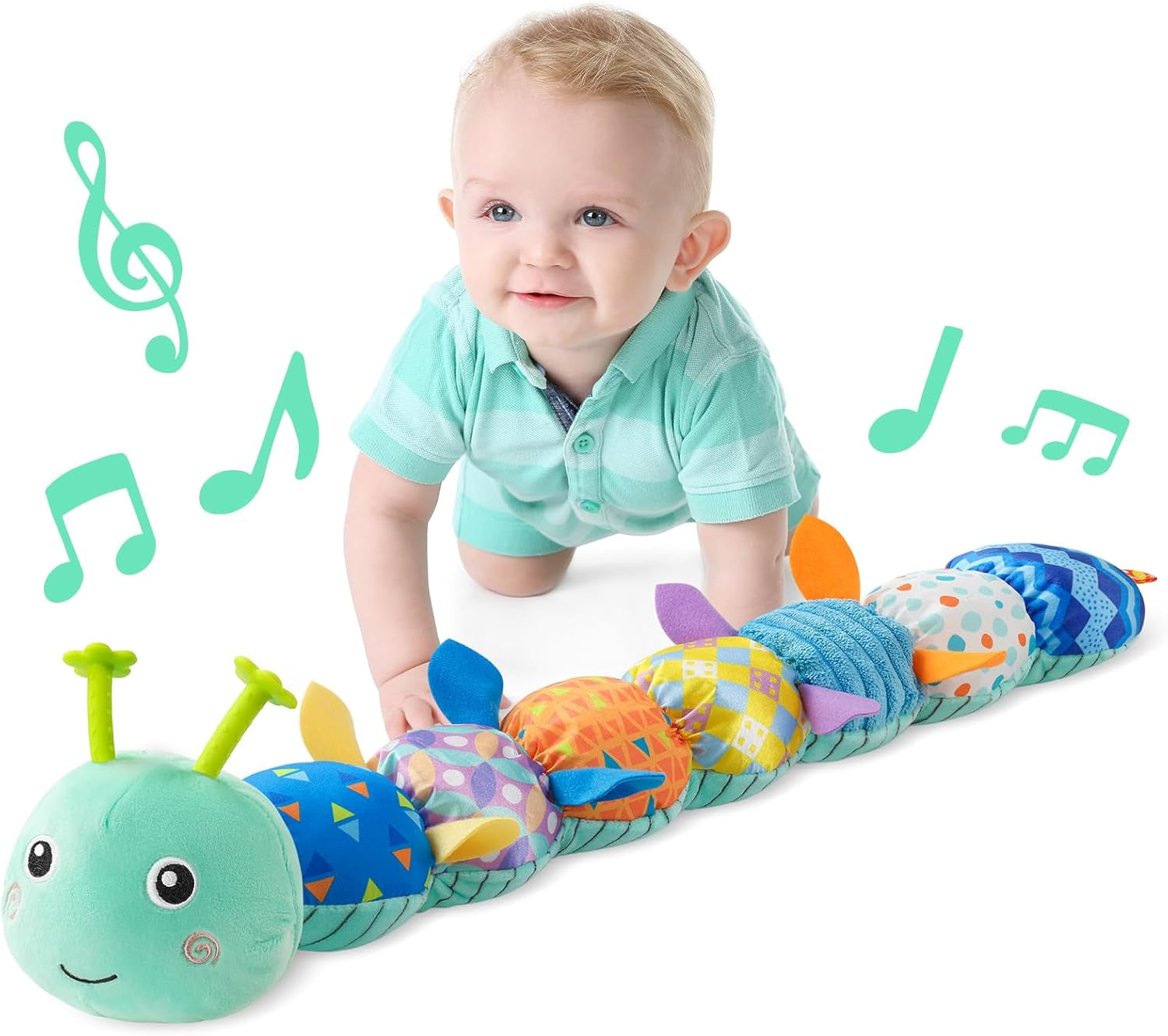 Baby Toys Musical Caterpillar,Infant Stuffed Animal Toys with Crinkle and Rattles,Soft Sensory Toys with Textures for Tummy Time Newborn Boys Girls 0 3 6 12 Months(Green)